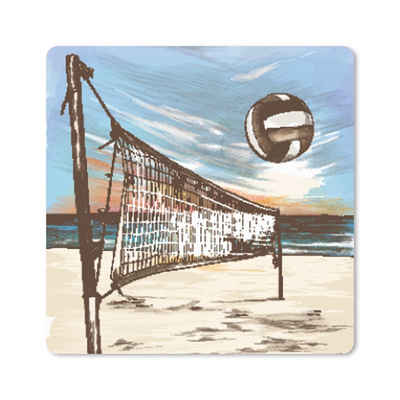 MuchoWow Gaming Mauspad Strand - Volleyball - Netz (1-St), Gaming, Rutschfester Unterseite, Mausunterlage, 80x80 cm, XXL, Großes
