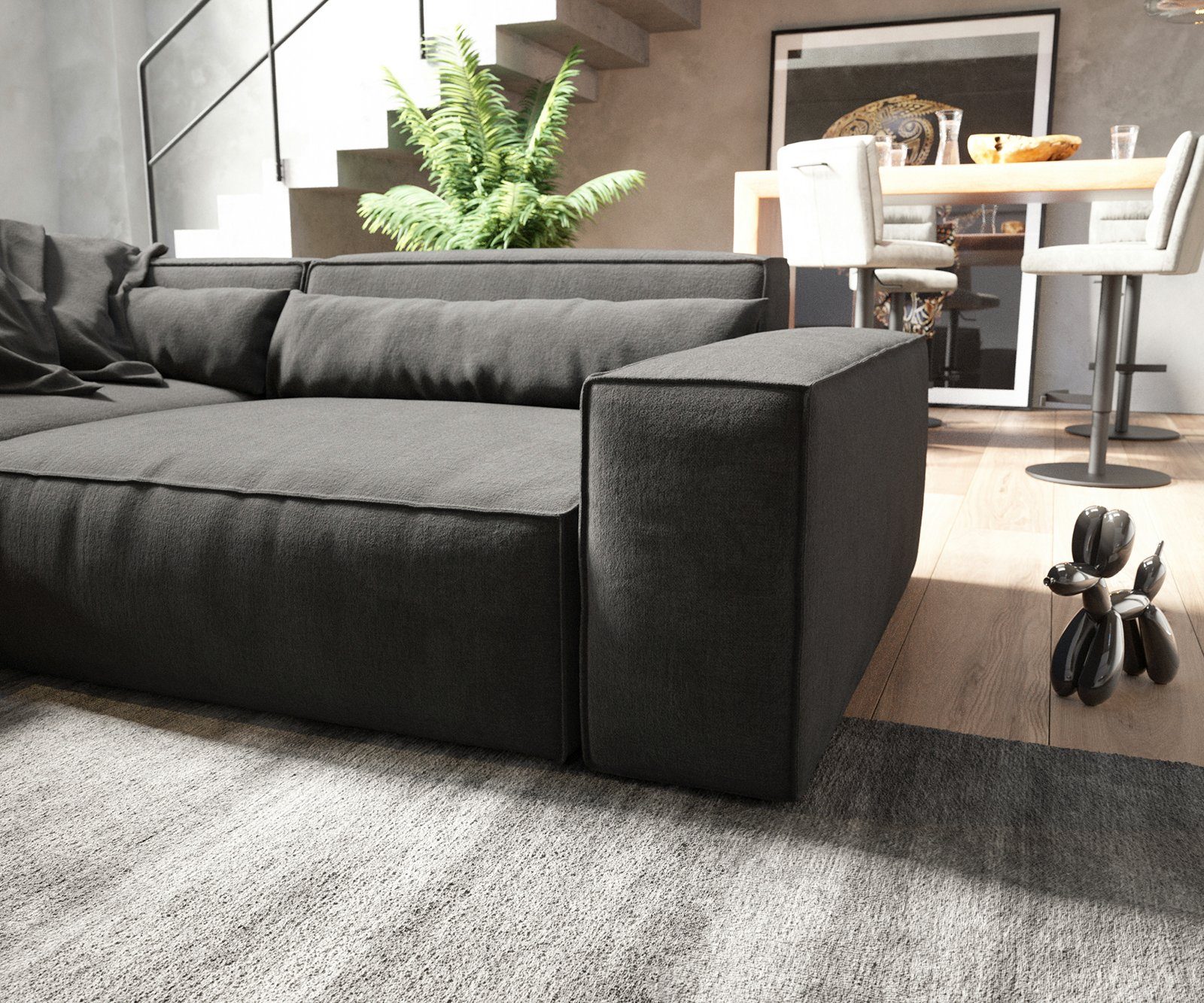 cm Sirpio, Schwarz Mikrofaser variabel Recamiere 360x260 Big-Sofa DELIFE XL