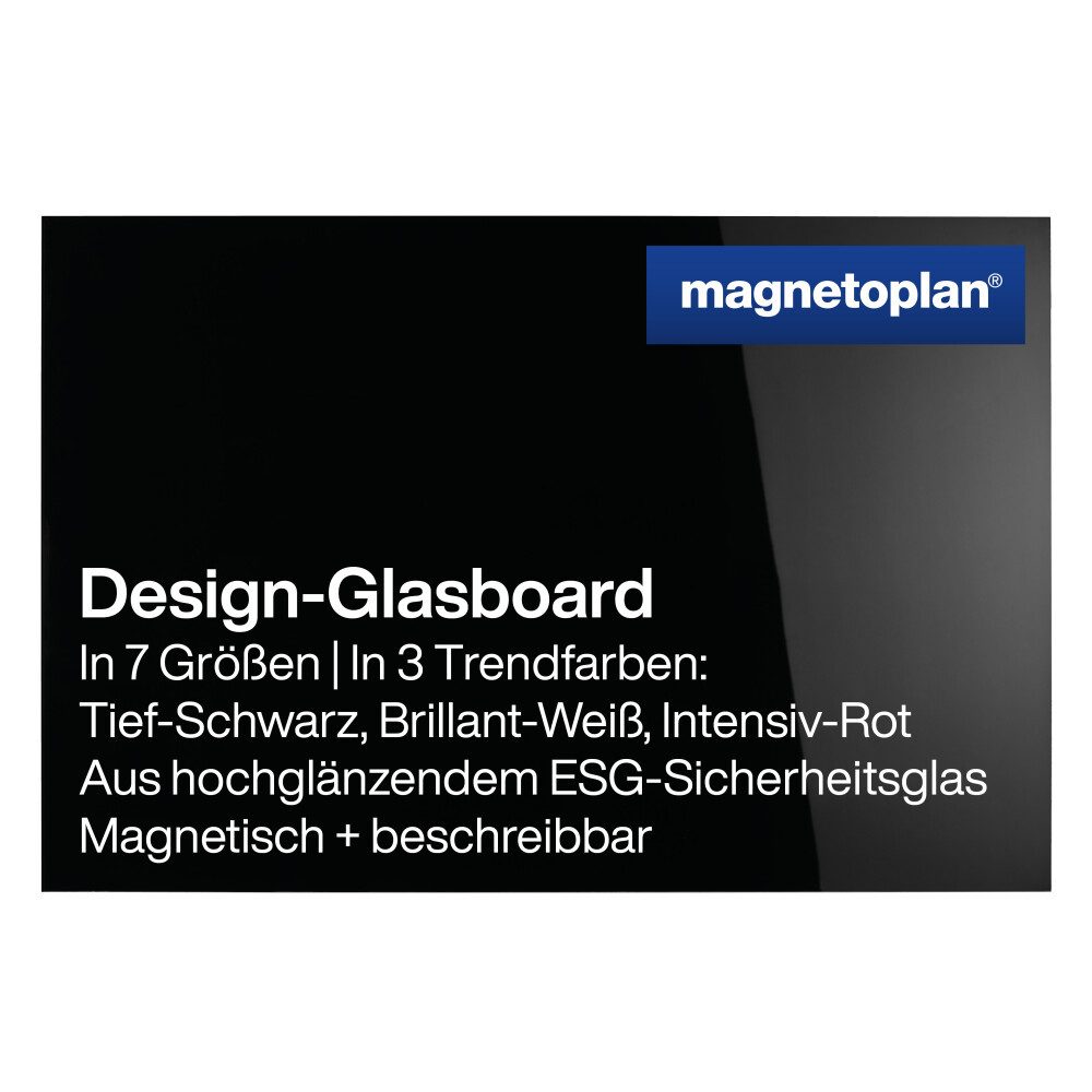 magnetoplan® Anzeigetafel Design Glas-Magnettafel - 150x100 - magnetisch/beschreibbar - Schwarz (1-St)