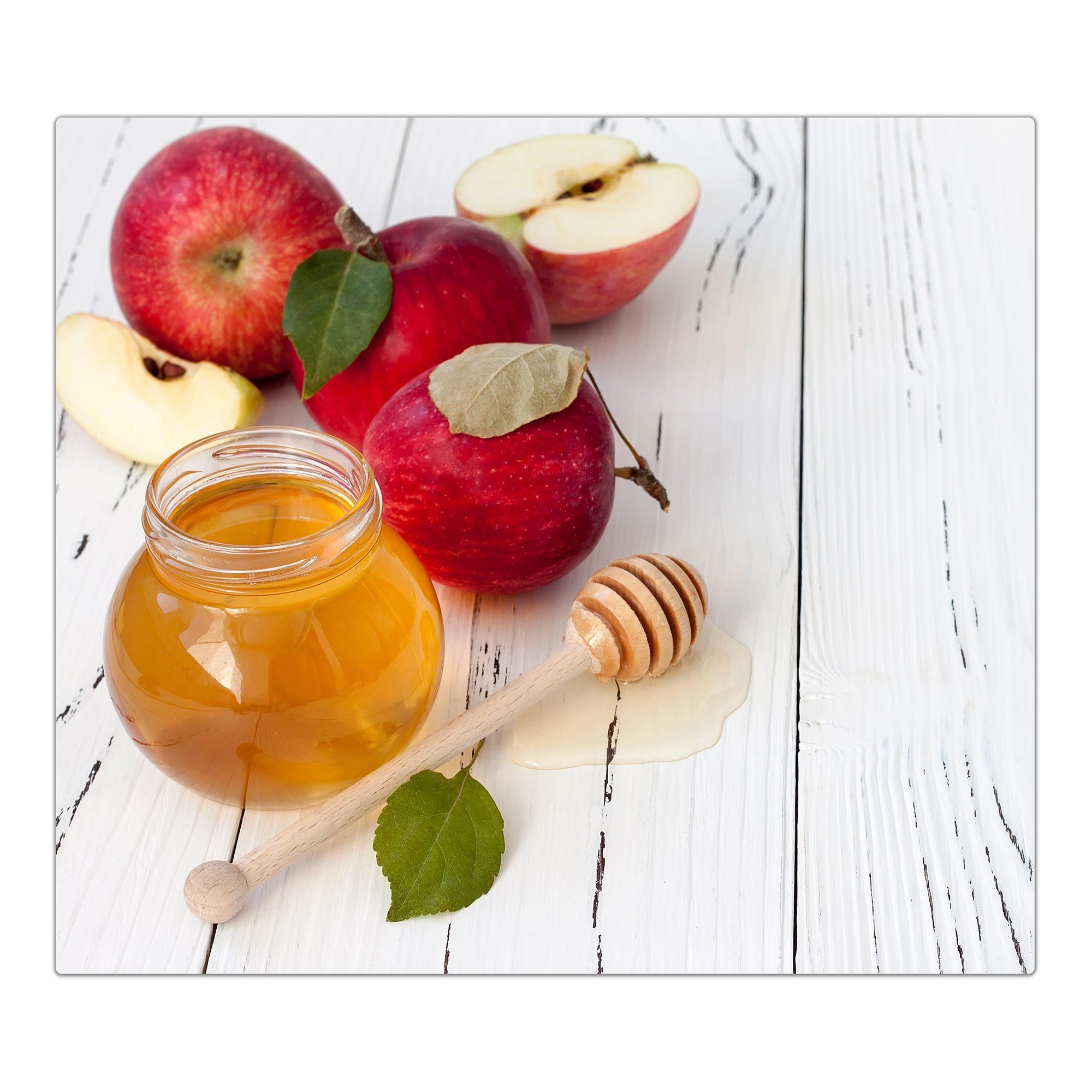 Primedeco Herd-Abdeckplatte Herdabdeckplatte Spritzschutz aus Glas Apfel und Honig auf Tisch, Glas, (1 tlg) | Herdabdeckplatten