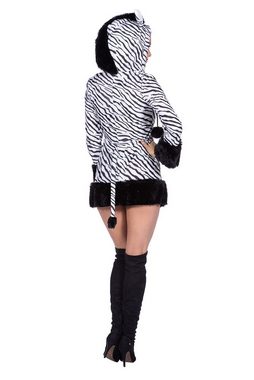 Karneval-Klamotten Kostüm Zebra Tierkostüm Damen mit Kapuze, Damenkostüm Zebrakleid Erwachsene Karneval