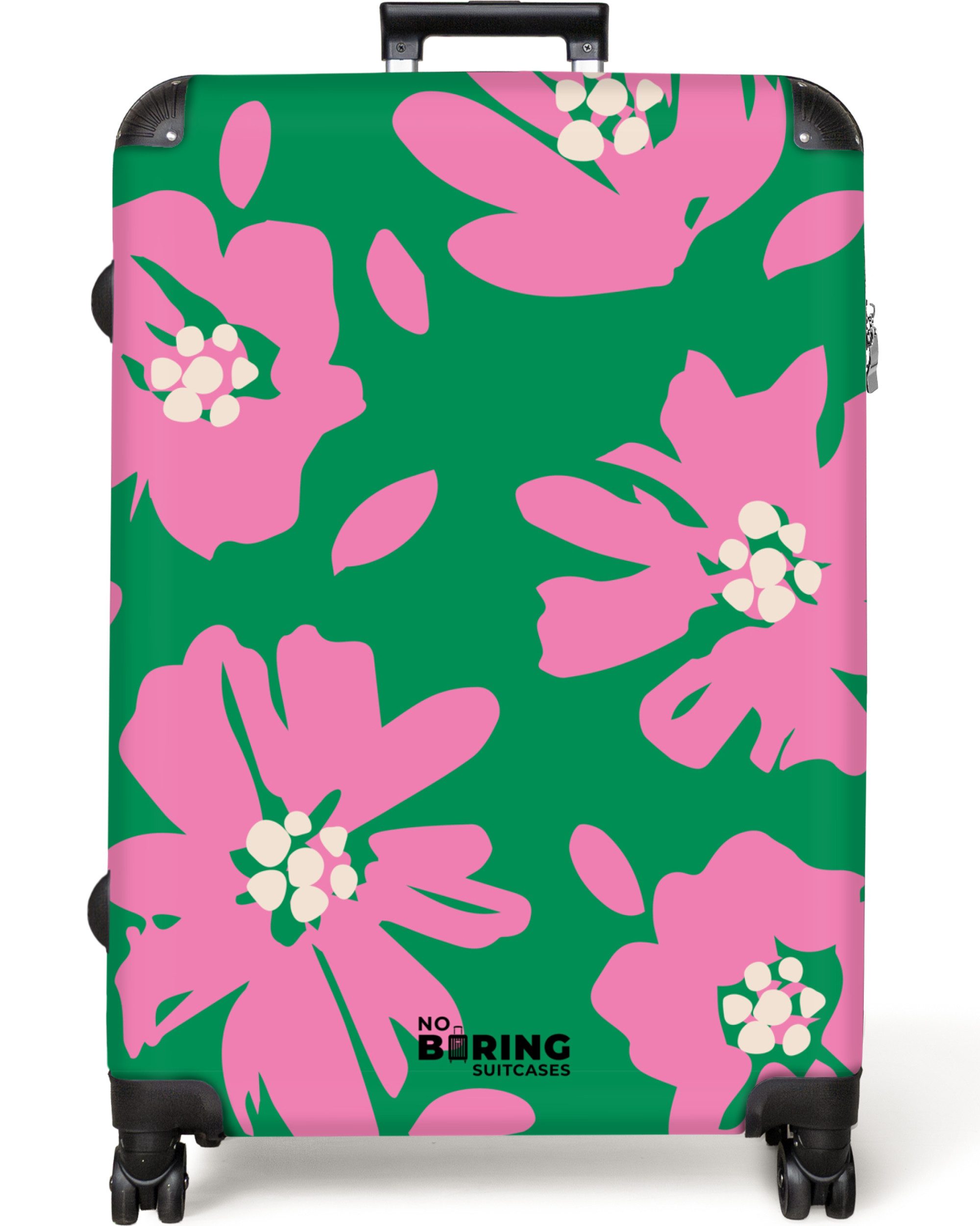 NoBoringSuitcases.com© Hartschalen-Trolley Grün mit rosa Blüten günstig online kaufen