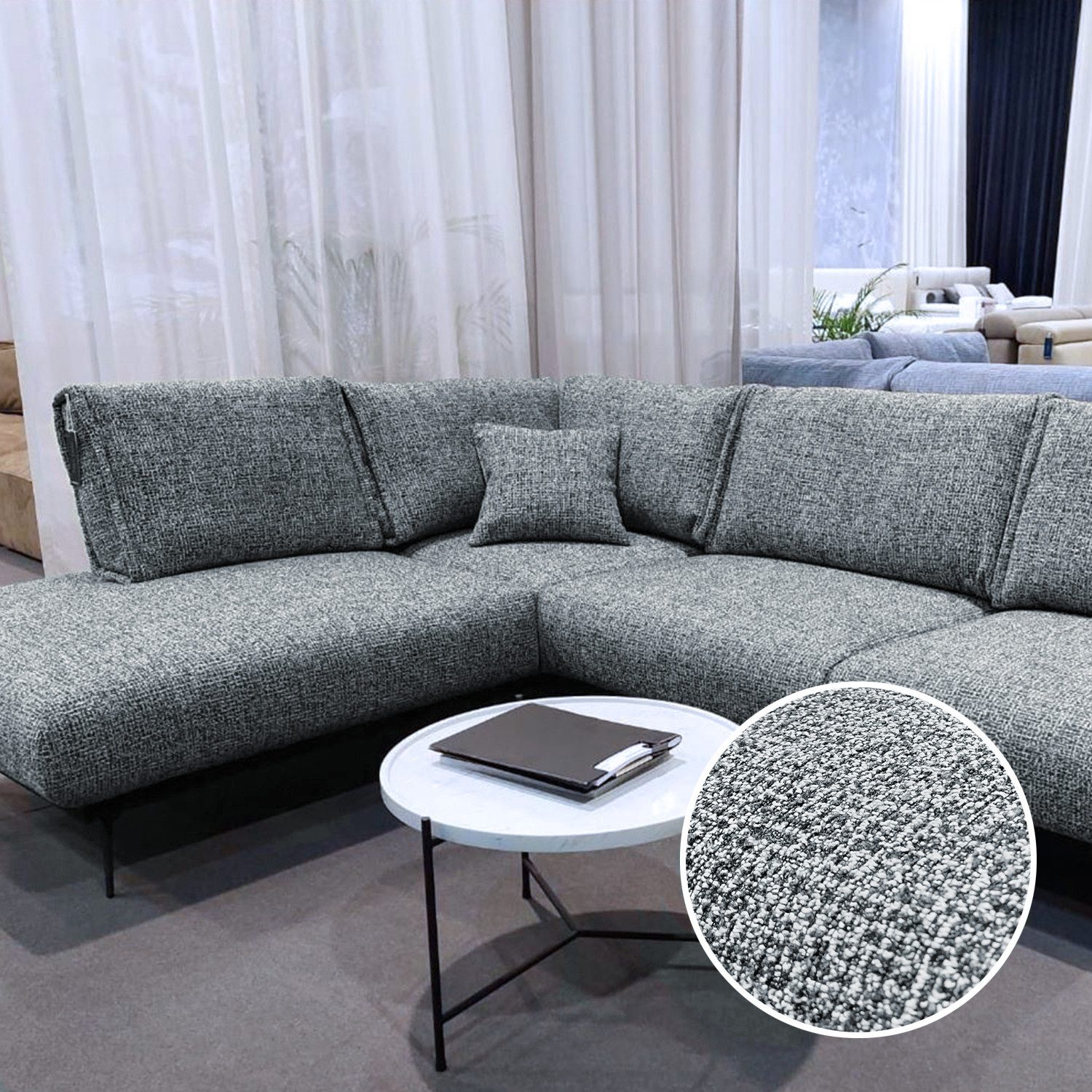 novely® Stoff CORTE Luxuriöser Bouclé Polsterstoff, Stilvolle Melange gezwirbelten Garne, Meterware, 1lfm