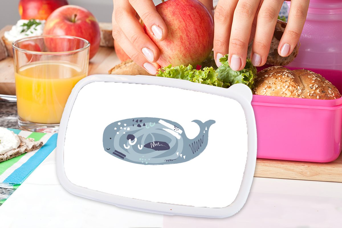 MuchoWow Lunchbox Wal Grau Kinder, Kunststoff Brotdose - rosa Pastell, Erwachsene, Kunststoff, (2-tlg), für Mädchen, Snackbox, - Brotbox