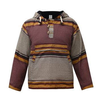 virblatt Kapuzenpullover Herren Baja Hoodie Vintage Pullover, Baumwolle, Hippie Goa Pullover Große Kapuze, Festes Canvas Material, Bauchtasche