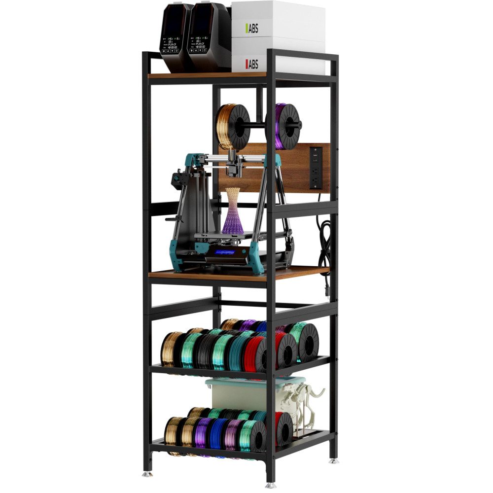 BBG Standhalterung 3D-Druckerständer mit Filamenthalter & Stromanschluss, (Metall 161 cm hoch, stabile 3D Drucker Workstation mit Regal, T-Spulenhalter, Aufbewahrungssystem für Werkstatt & Zuhause)