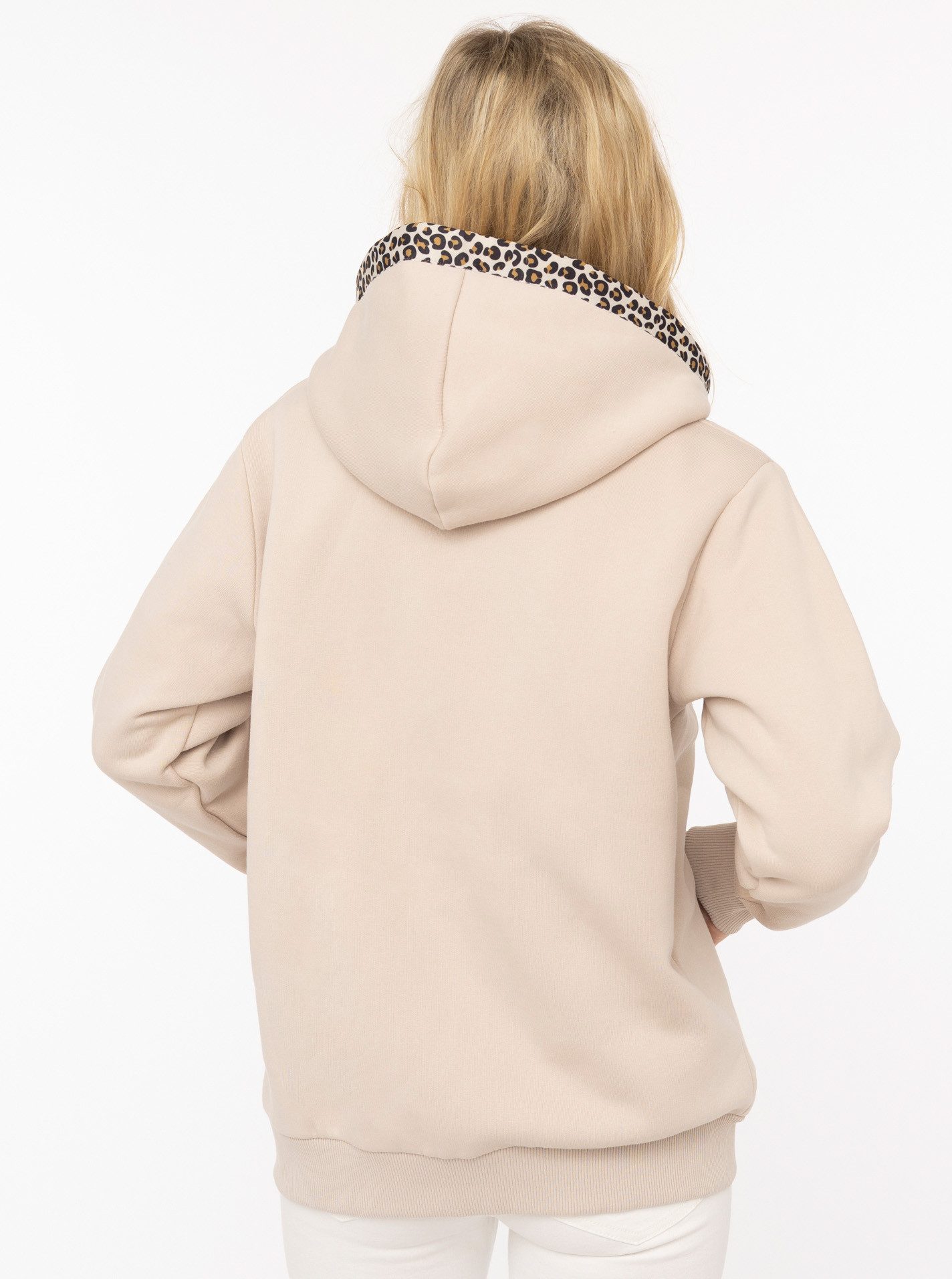 Zwillingsherz Kapuzensweatjacke "Zwillingsherz Leo" Leomuster Details, durchgehender Reißverschluss, Kapuze, Taschen