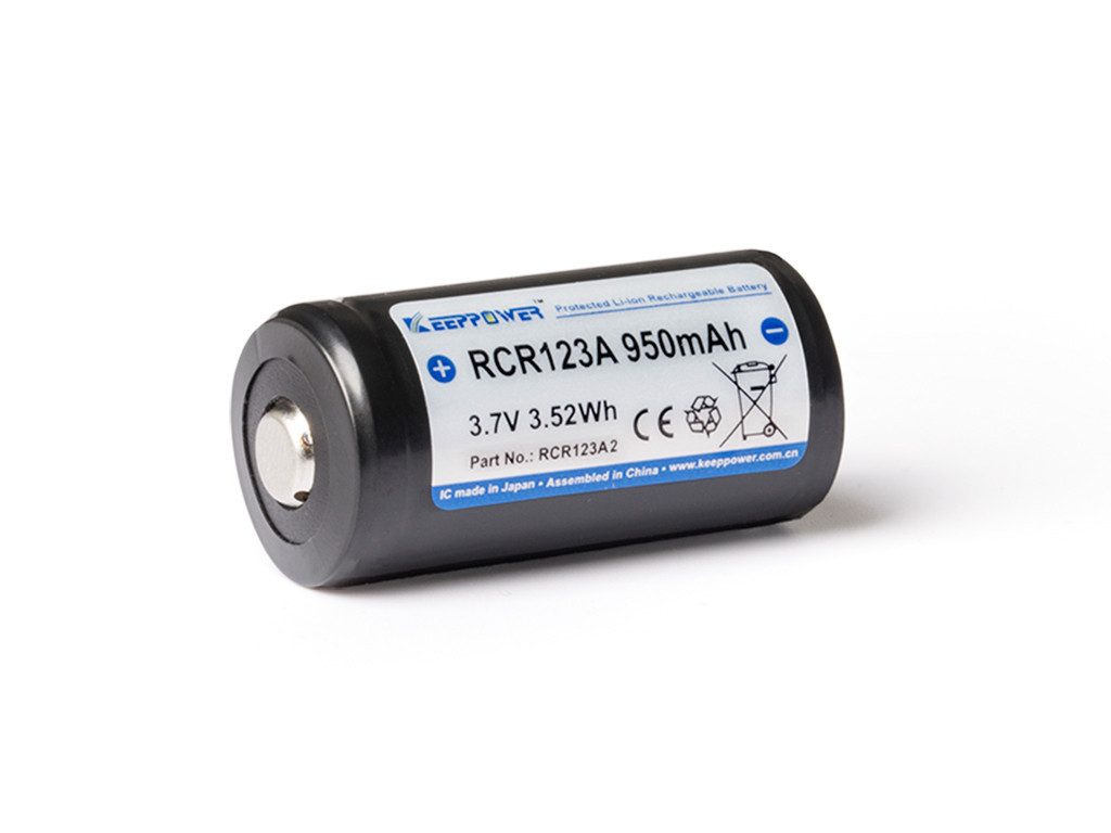 Keeppower KEEPPOWER, Li-Ionen-Akku RCR123A 16340, 950mAh, 3,6V - 3,7V, PCB/BMS, Akku 950 mAh (3,7 V)