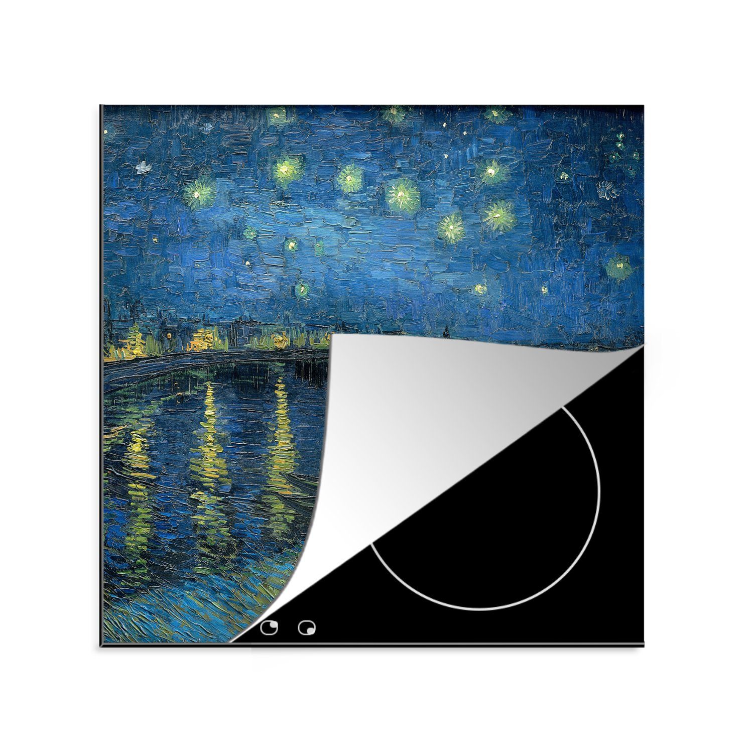 MuchoWow Herdblende-/Abdeckplatte Die sternenklare Nacht - Gemälde von Vincent van Gogh, Vinyl, (1 tlg), 78x78 cm, Ceranfeldabdeckung, Arbeitsplatte für küche