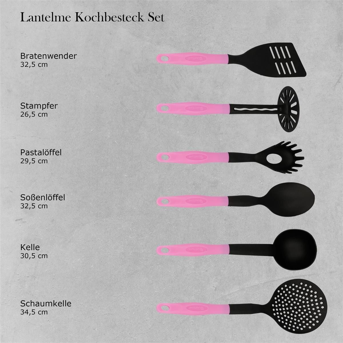 Lantelme Kochbesteck-Set Küchenhelfer Kochbesteck Farbauswahl rosa (6-tlg)
