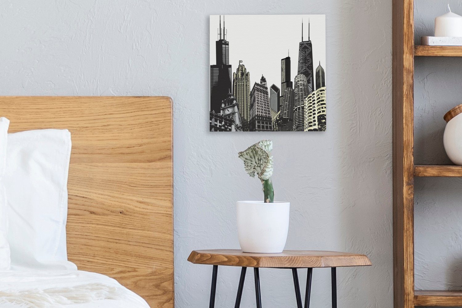 OneMillionCanvasses® Leinwandbild Architektur - für Schwarz - Bilder Weiß, (1 Leinwand St), Schlafzimmer - Wohnzimmer Chicago