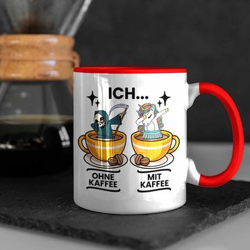 Trendation Tasse Lustige Kaffeetasse "Ich Ohne Kaffee Ich Mit Kaffee" Geschenk für Kaff