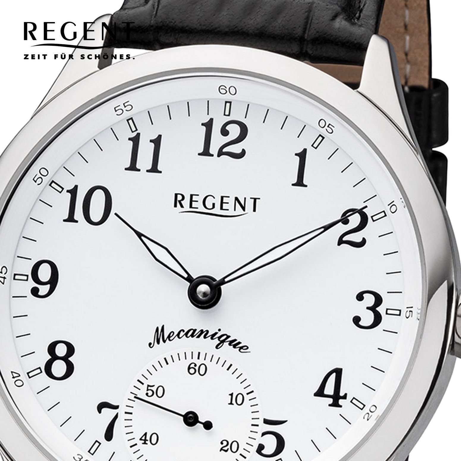 Regent Quarzuhr Regent Herren Armbanduhr Analoganzeige, Herren Armbanduhr  rund, groß (ca. 42,5mm), Lederbandarmband, mit kleiner Sekunde | Titanuhren