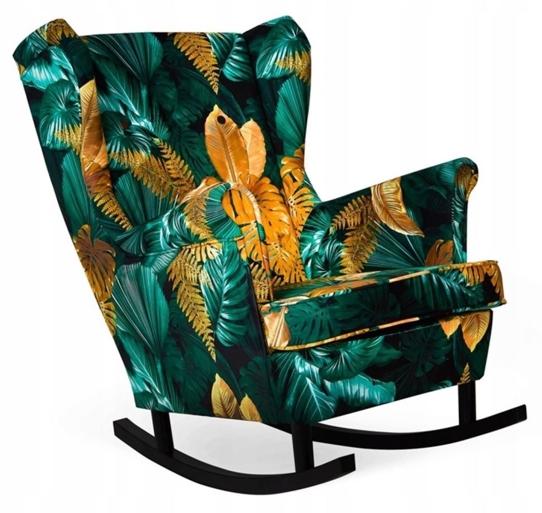 Kaiser Möbel Loungesessel Sessel Schaukelstuhl gold monstera Blätter und GRÜN (Sessel)
