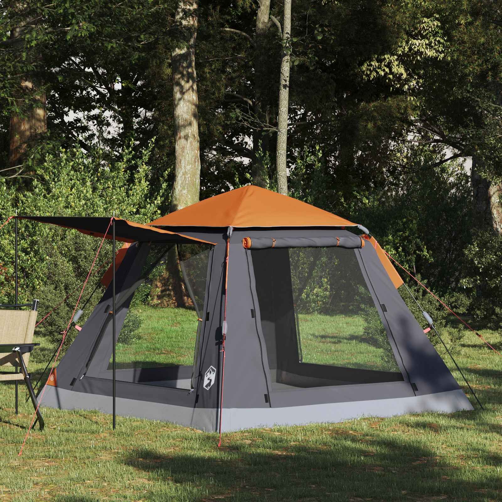 furnicato Faltzelt Instant-Zelt 3 Personen 205x205x143 cm Grau-Orange, (1 tlg), Wetterfestes Campingzelt mit E-Port, Netzfächern und Regenschutz