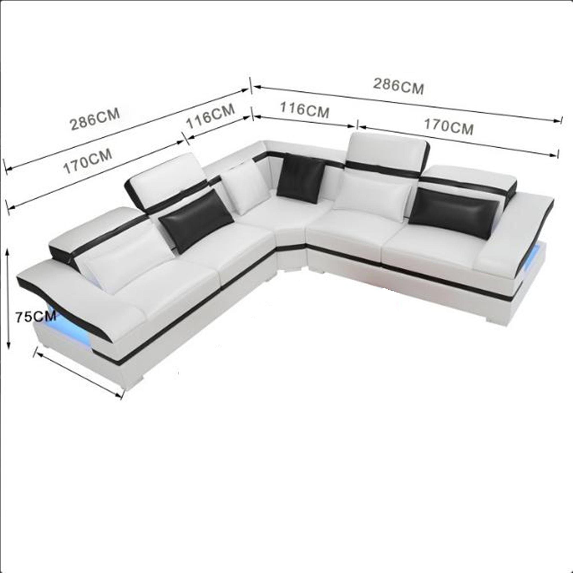JVmoebel Ecksofa, Design Ecke Ecksofa L-form Modern Sofas Ledersofa Couch Weiß