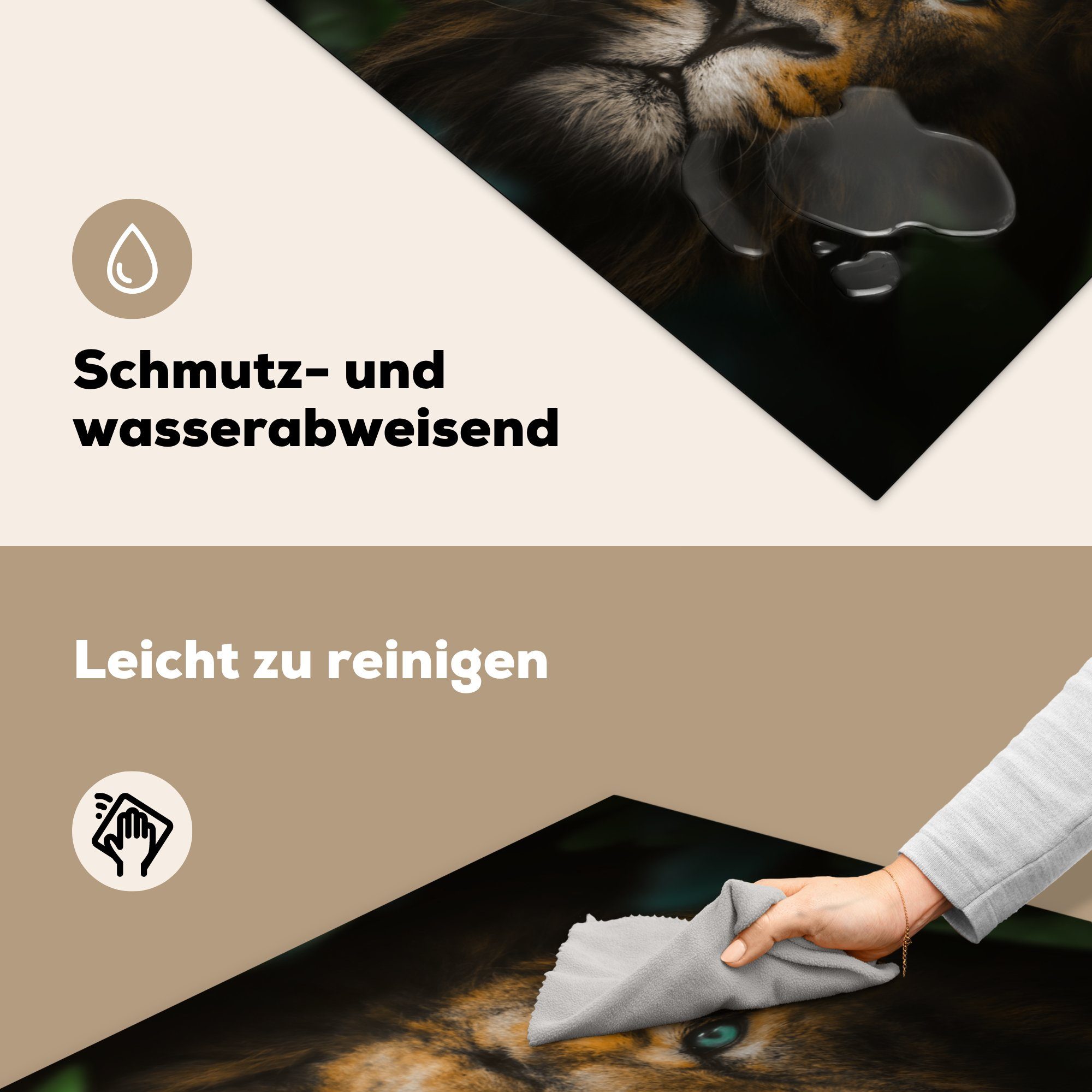 tlg), - Wilde Arbeitsplatte 78x78 Vinyl, Löwe Tiere, Herdblende-/Abdeckplatte cm, MuchoWow Tiere - (1 küche Ceranfeldabdeckung, für