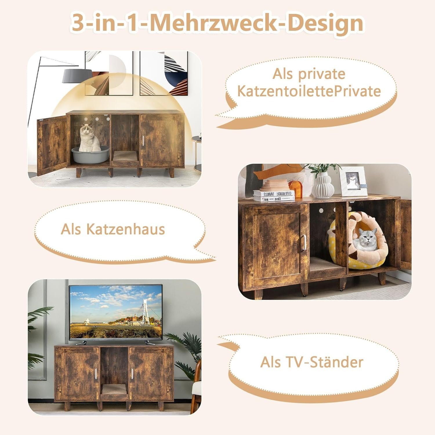 KOMFOTTEU Tierhaus 3 in 1 Katzenschrank, günstig online kaufen