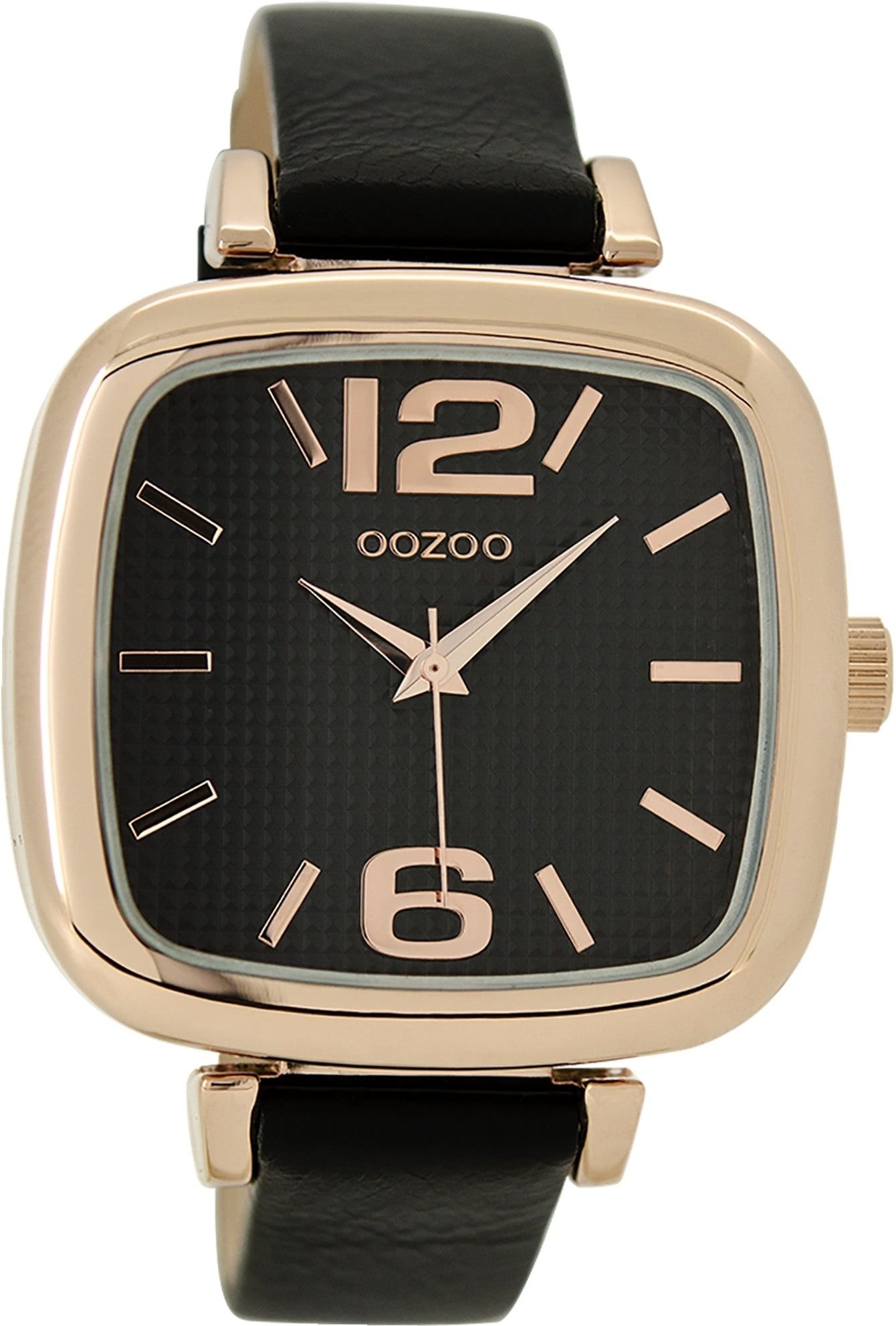 OOZOO Quarzuhr Oozoo Damen Armbanduhr schwarz Analog, (Analoguhr), Damenuhr rechteckig, groß (ca. 42x42mm) Lederarmband, Casual-Style