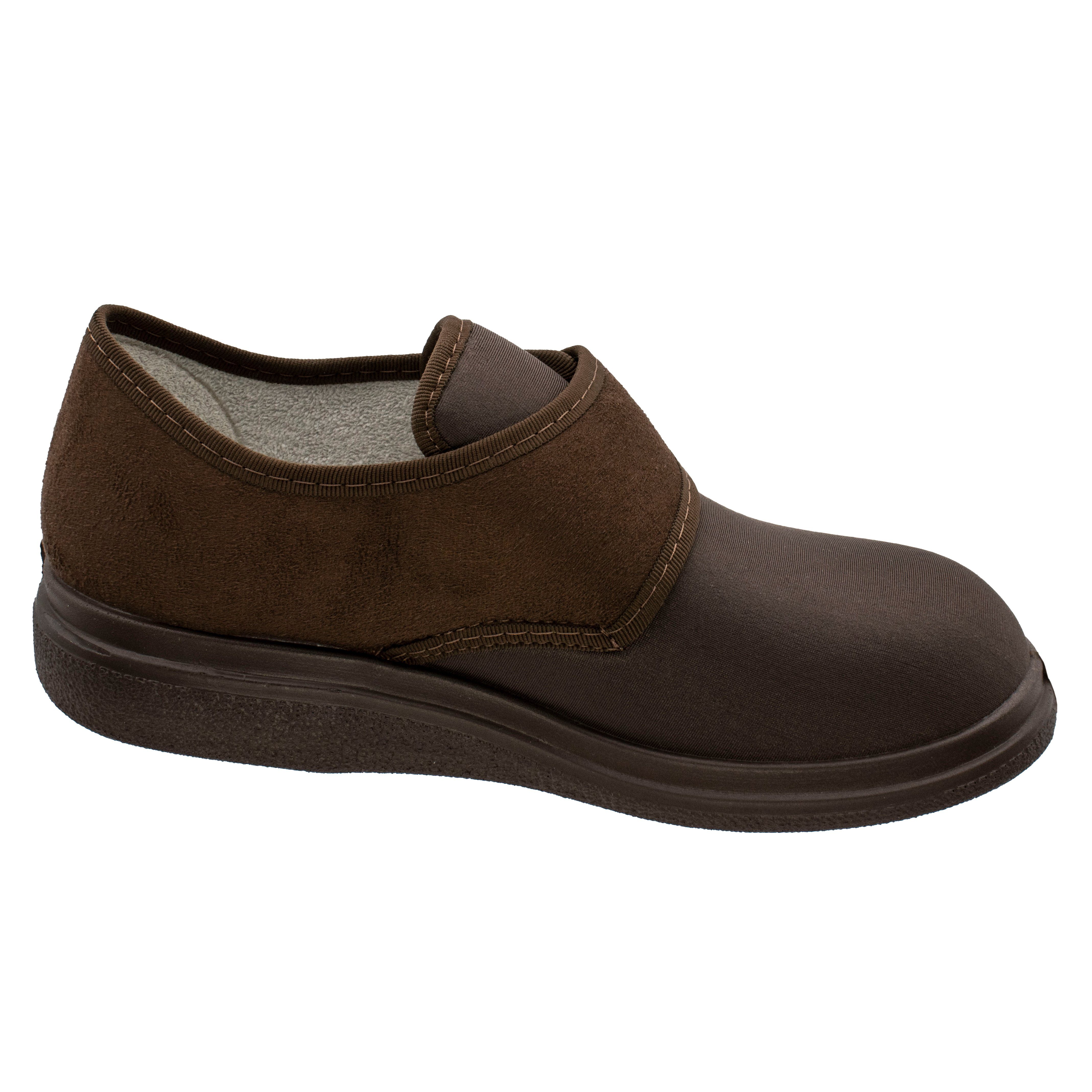Fischer-Markenschuh Ortho Hausschuh aus Velour mit Stretchmaterial, Weite K, Klettverschluss
