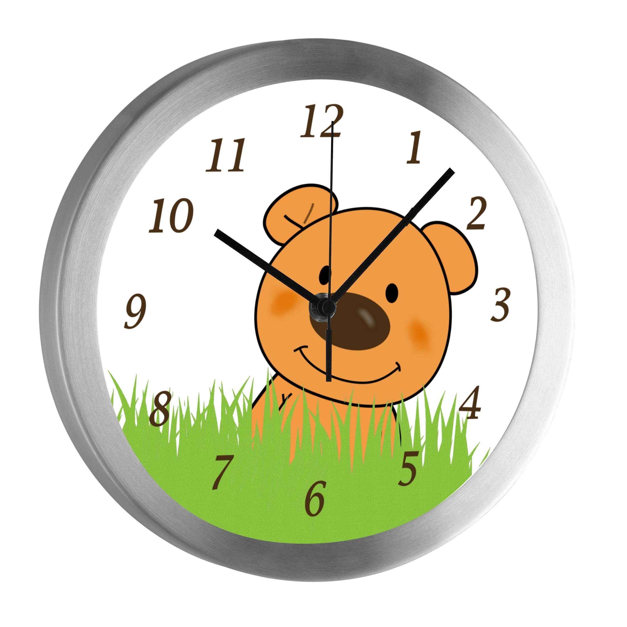 CreaDesign Funkwanduhr Funkuhr, Kinder Wanduhr, Kinderuhr, Kinderzimmer Teddy Bär-Graß (geräuscharmes Uhrwerk)