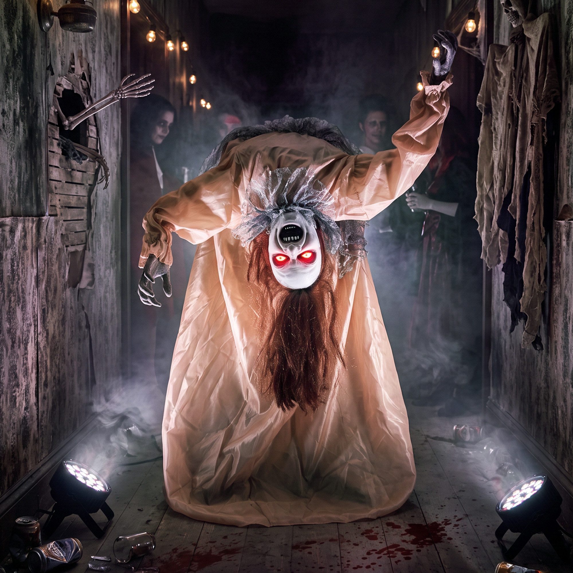 HOMCOM Dekofigur Halloween-Geist mit gebrochenem Rücken (Set, 1 St., 1-tlg), Geräusch-,Berührungsaktiviert, LED-Augen