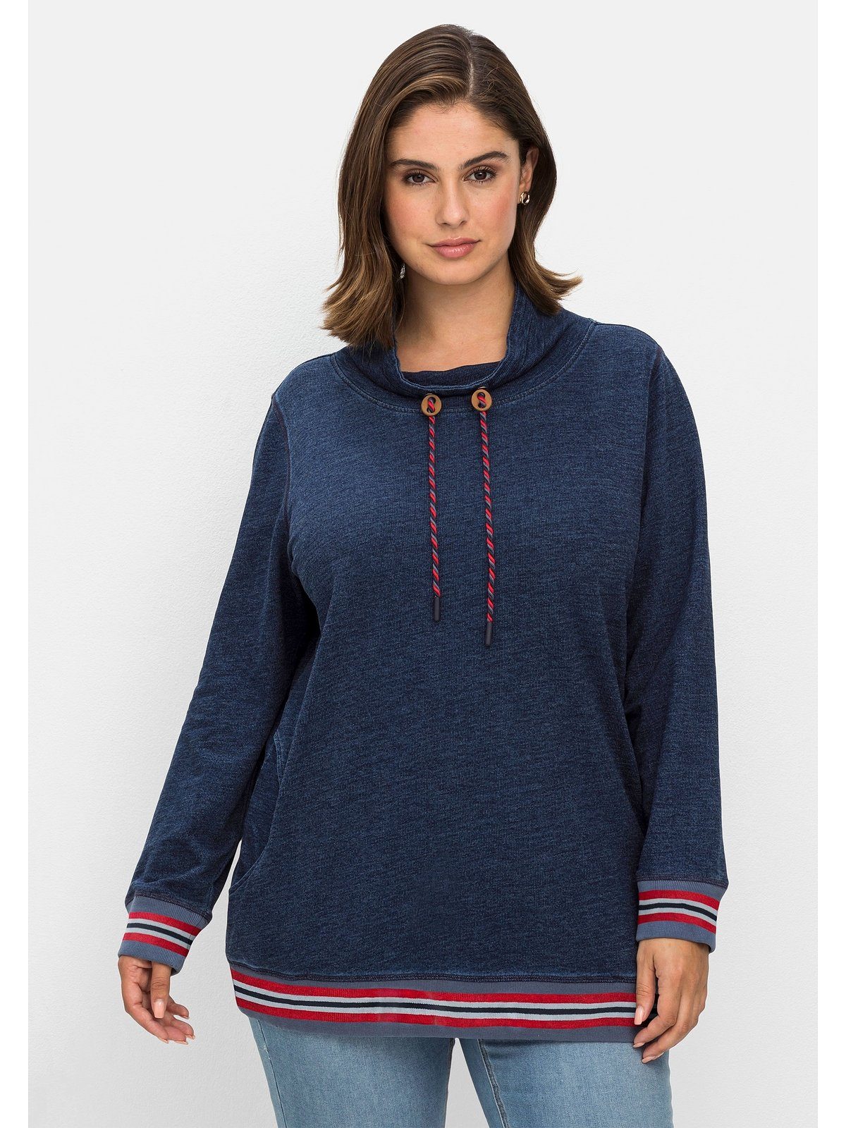 Streifenbündchen mit Sweatshirt in Denim-Optik, Größen Sheego Große
