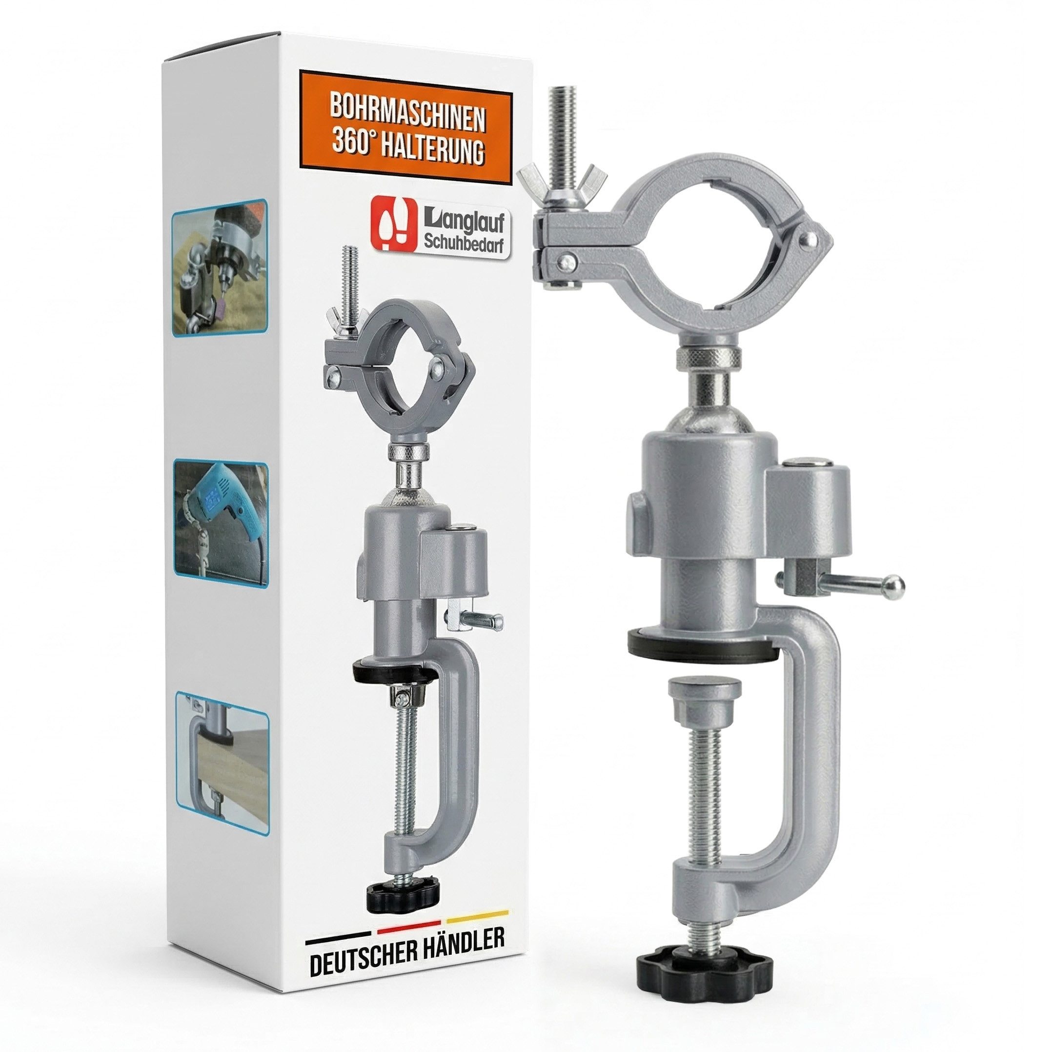 Langlauf Schuhbedarf Bohrständer Bohrmaschinenhalterung 360° schwenkbar feststellbar 43 mm Tischhalter, 360° frei drehbar