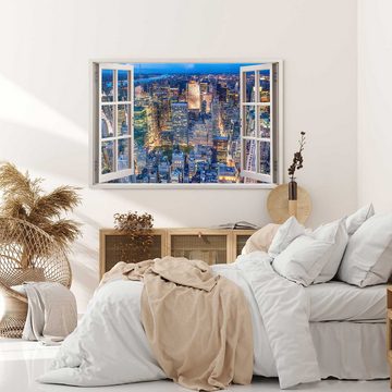 Sinus Art Leinwandbild Wandbild 120x80cm Fensterbild Großstadt Hochhäuser Skyline Blau Stadtl, (1 St)