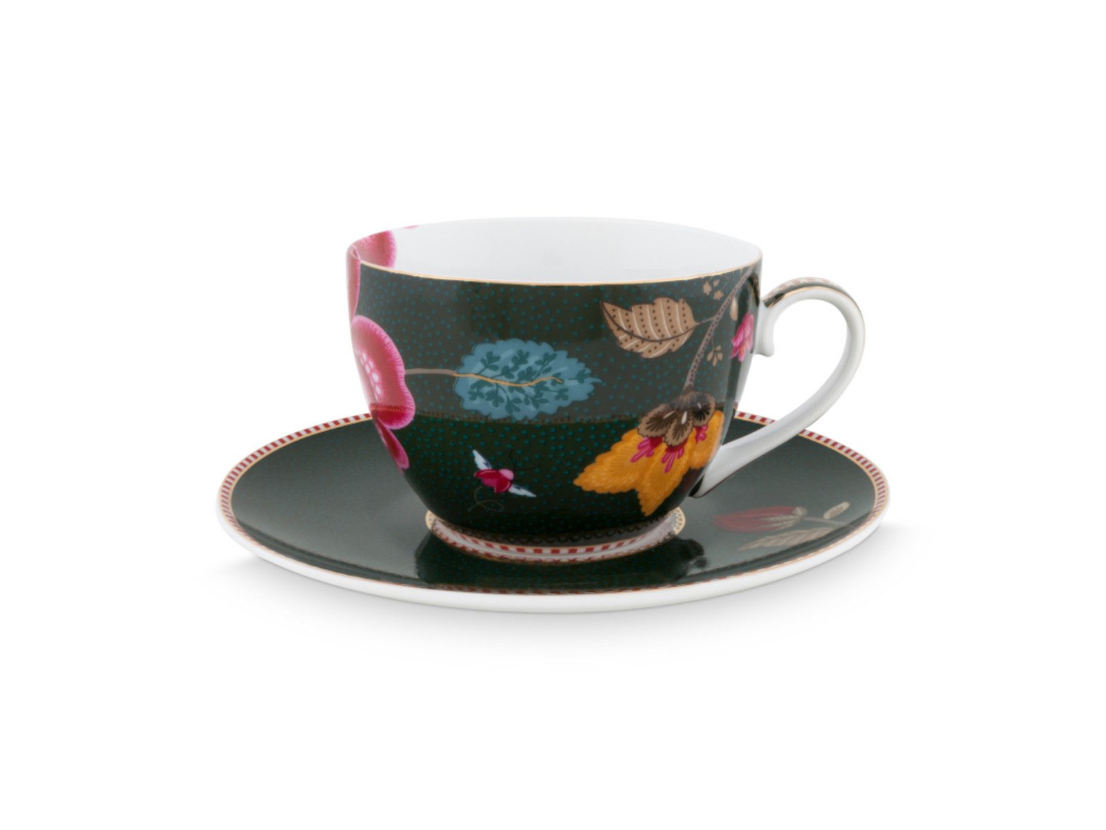 PiP Studio Tasse Fantasy Green Cappuccino Tasse mit Untertasse 0,28l, Porzellan