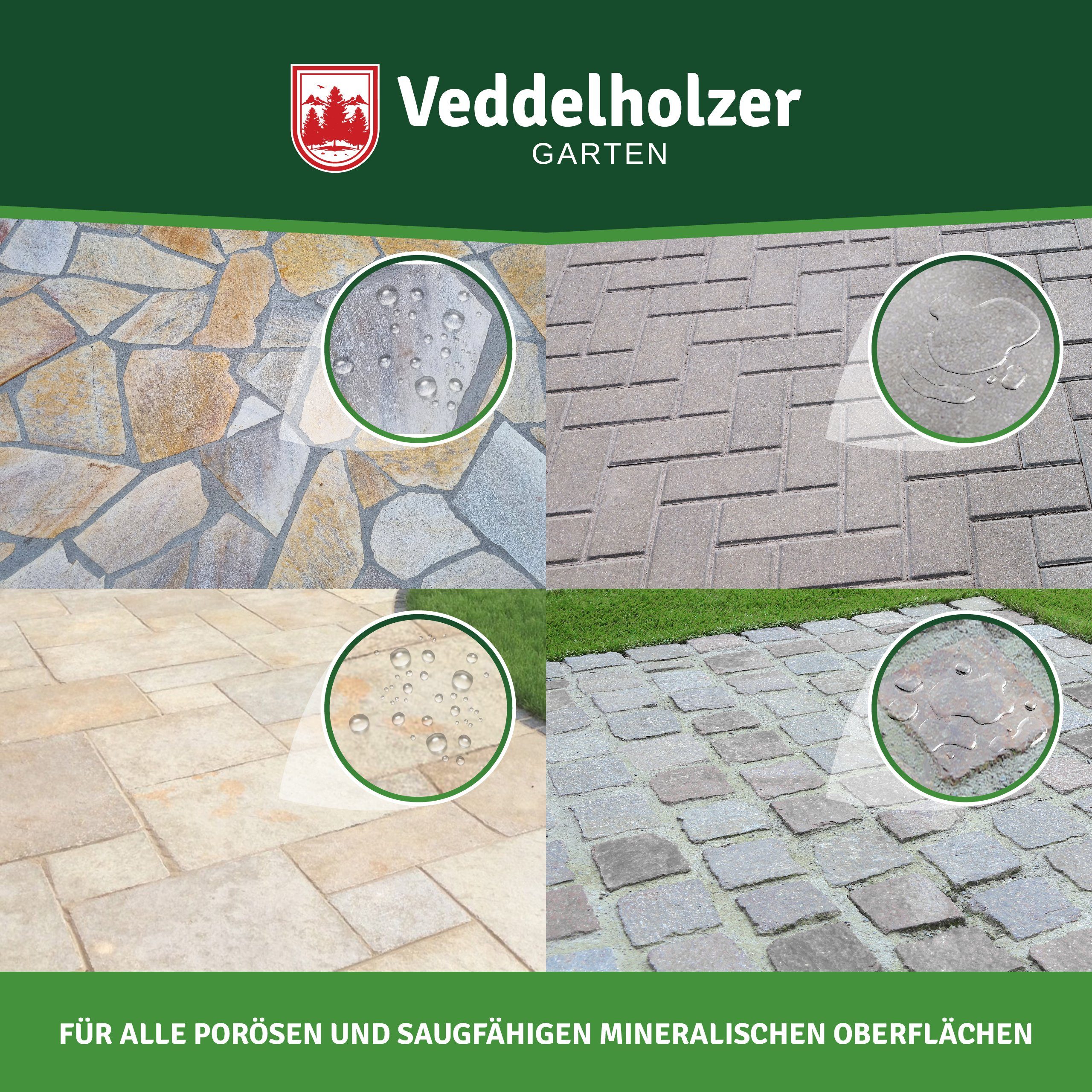 Veddelholzer 5 L Steinversiegelung universell anwendbar für saugfähigen Oberflächen Naturstein-Imprägnierung (Granit Klinker Naturstein Terrassenplatten Pflastersteine Beton Versieglung, Fassaden schutz), Steinimprägnierung Fassadenimprägnierer
