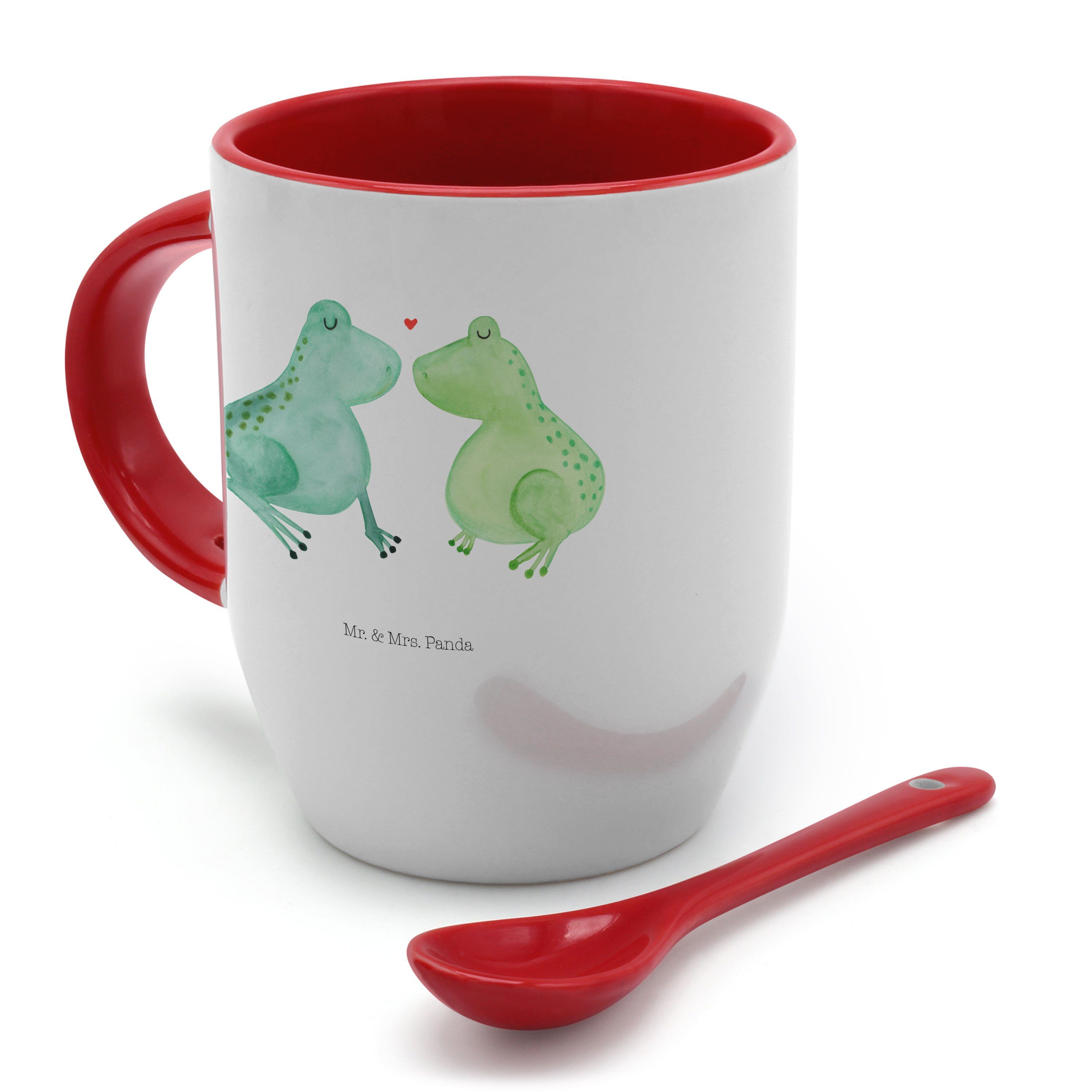 Mr. & Mrs. Panda Pärchen, Tasse Geschenk, mit Weiß Liebe Keramik - mit, - Frosch Tasse Tasse Löffel
