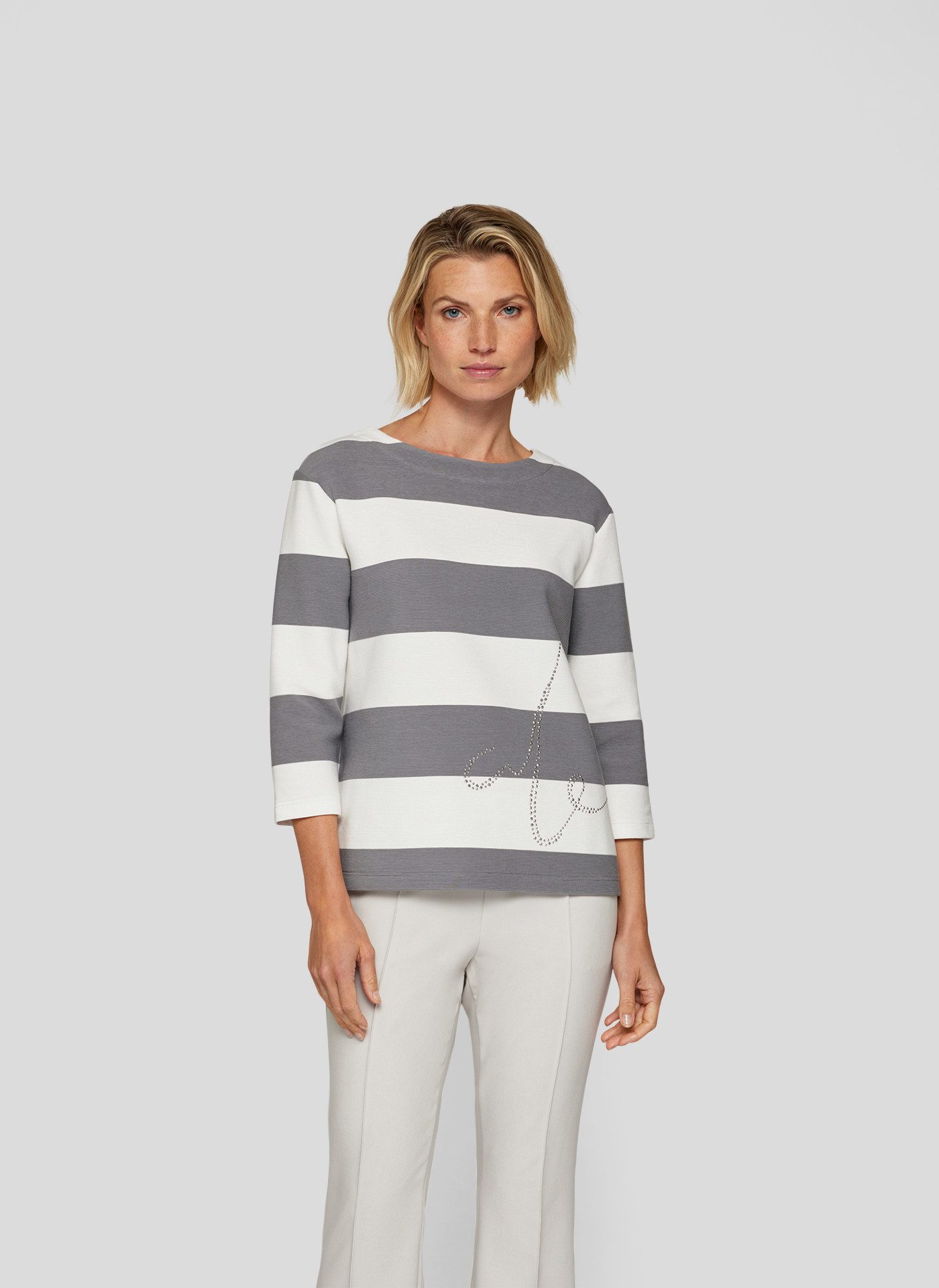 Rabe 3/4-Arm-Shirt Mit Streifenmuster und Glitzersteinen