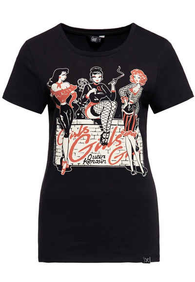 QueenKerosin Print-Shirt »Girls Girls Girls« (1-tlg) mit plakativem vintage Front Print im Pin-up Design