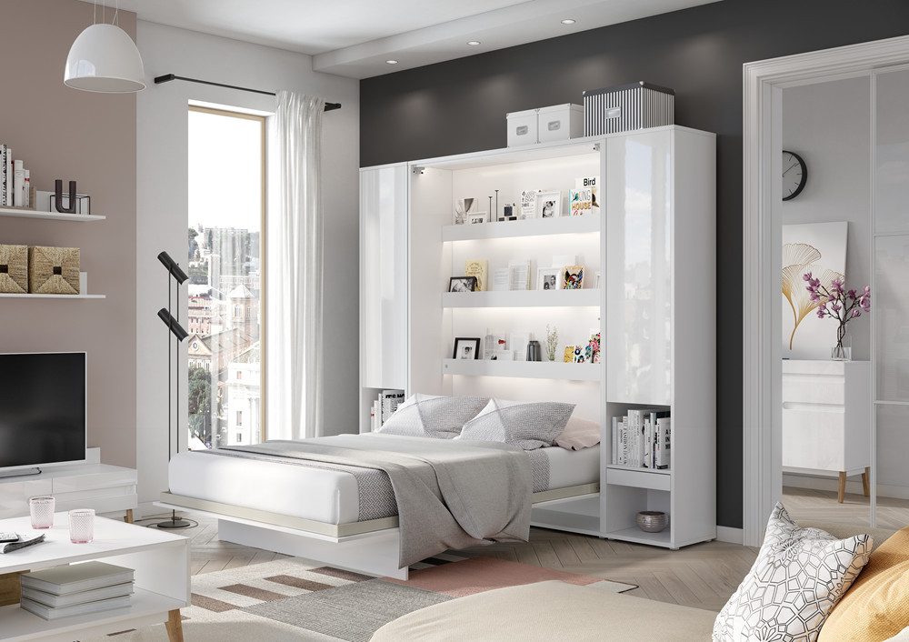Friderik-EU Schrankbett Vertical Wandklappbett Lenart Bed Concept - inklusive Trageservice Vertikales Wandklappbett mit pneumatischer Hebehilfe, Soft-Close