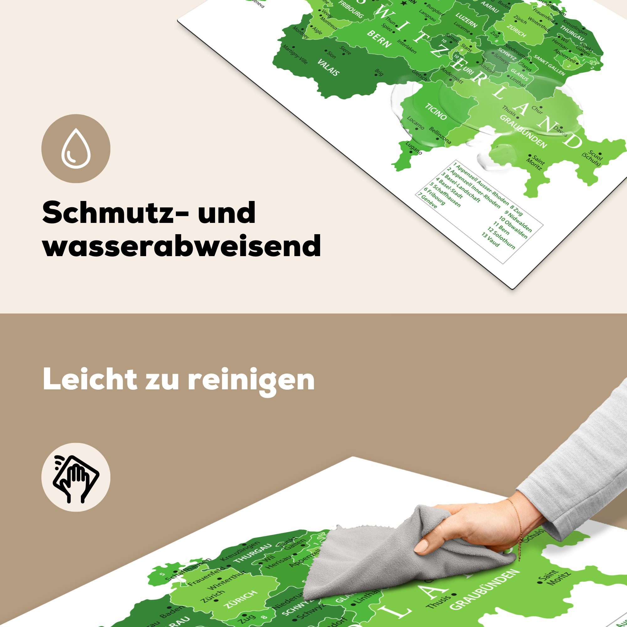 MuchoWow Herdblende-/Abdeckplatte Grüne Karte der tlg), für Schutz 81x52 Induktionskochfeld küche, Ceranfeldabdeckung (1 die Schweiz, Vinyl, cm