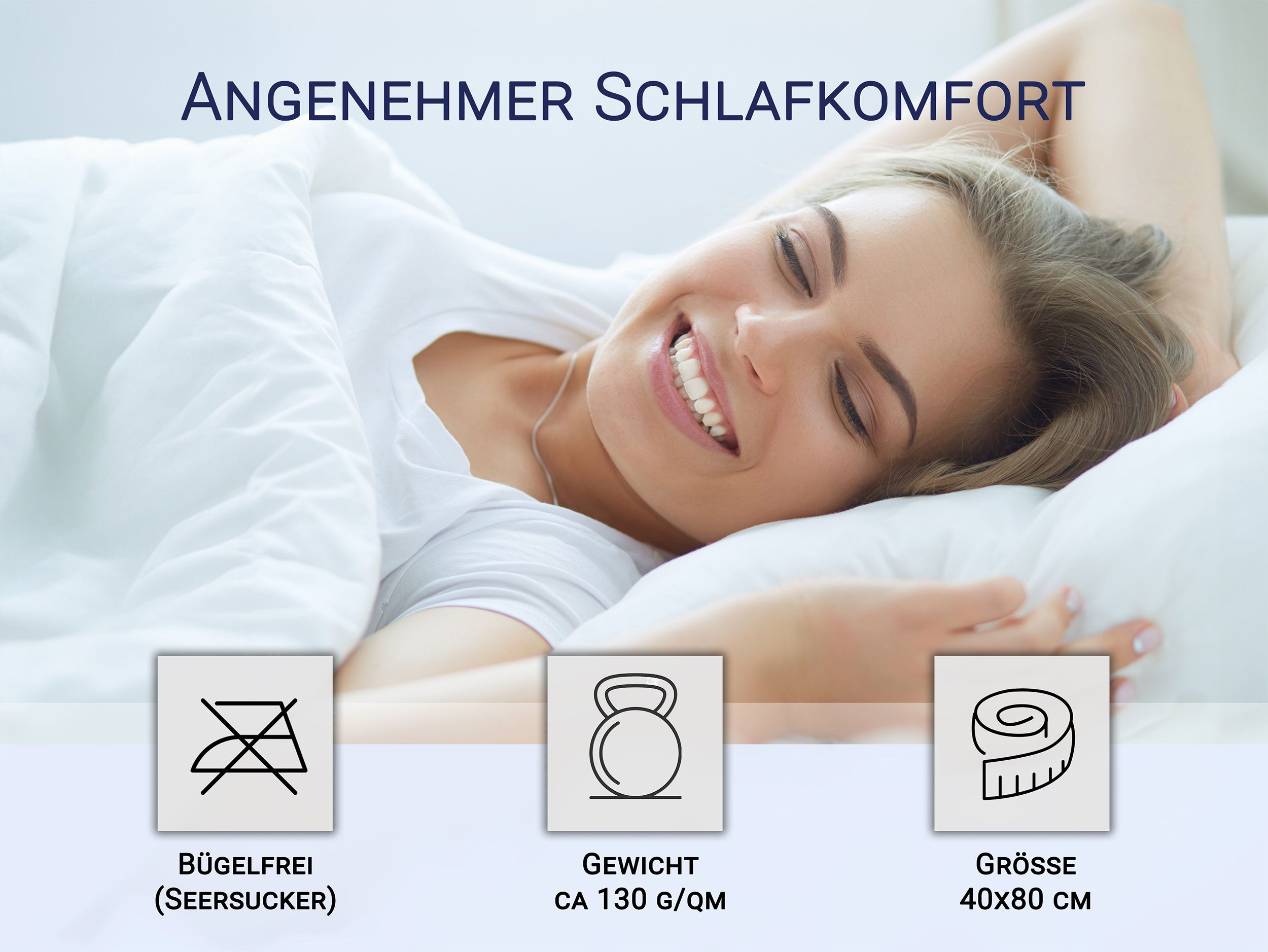 ZOLLNER Kissenbezug, (2 Stück), 40 x 80 cm, 100% Baumwolle, vom Hotelwäschespezalisten, Seersucker