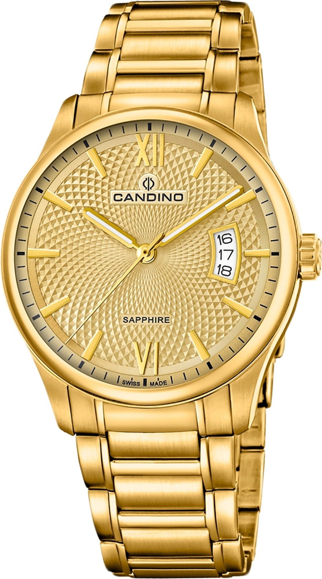 Candino Quarzuhr Candino Herren Uhr Analog C4692/2, Herren Armbanduhr rund, Edelstahlarmband gold, Elegant