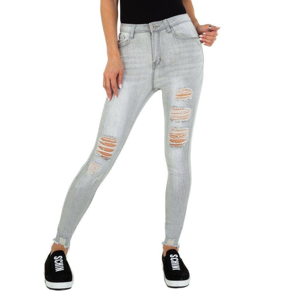Damen Jeans Ital-Design Skinny-fit-Jeans Damen Freizeit Destroyed-Look Stretch Skinny Jeans in Grau