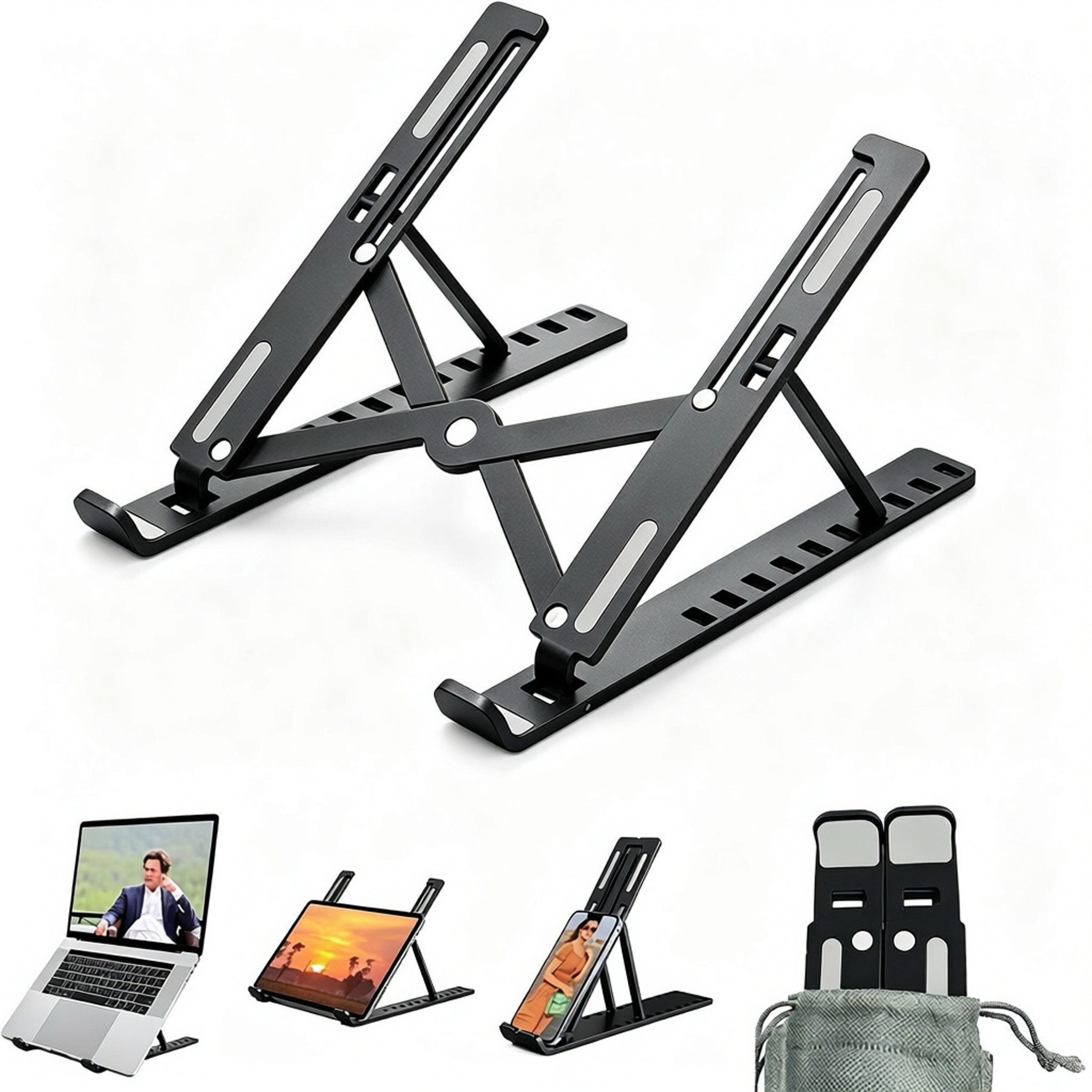 ibettertec Laptop-Ständer Faltbarer Metall-Laptop-Ständer, höhen- und winkelverstellbar, (Tragbarer Laptopständer)