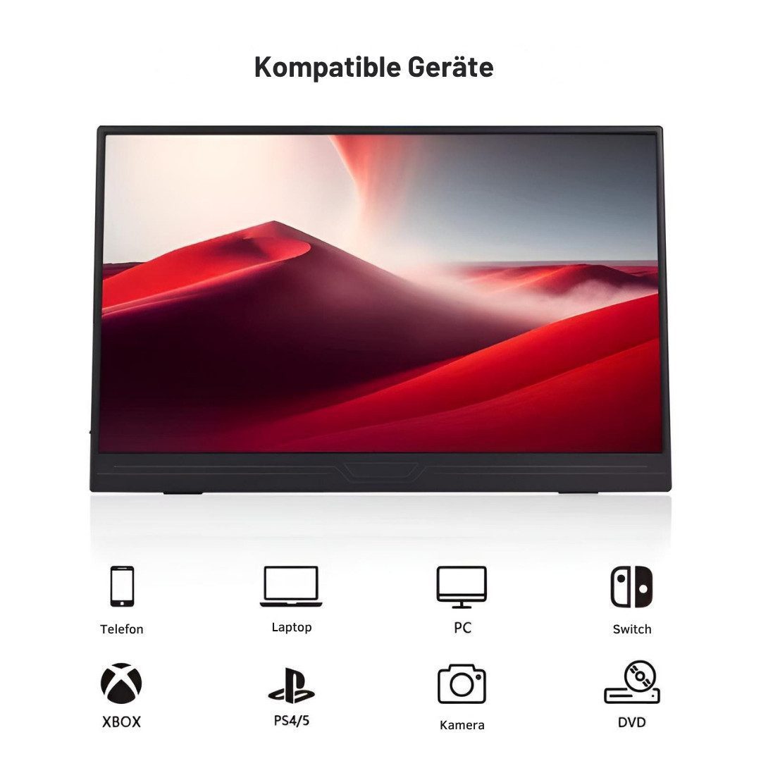 Goldstern-Tech PulseStorm Gaming-Monitor (39,6 cm/15,6 ", 1920 x 1080 px, Full HD, 60 Hz, IPS-LED, USB-C & HDMI, Dual Speaker, Smart-Cover)