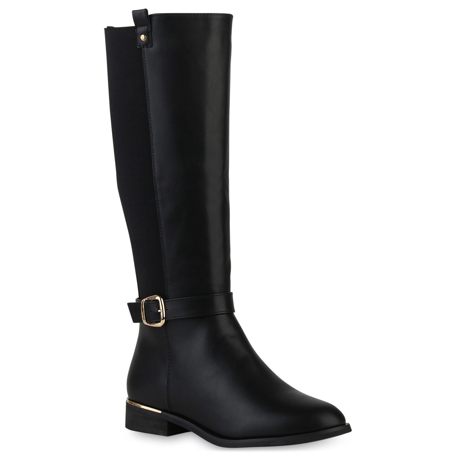 VAN HILL 840544 Stiefel Damen Leicht Gefütterte Reiterstiefel Schnallen Freizeit