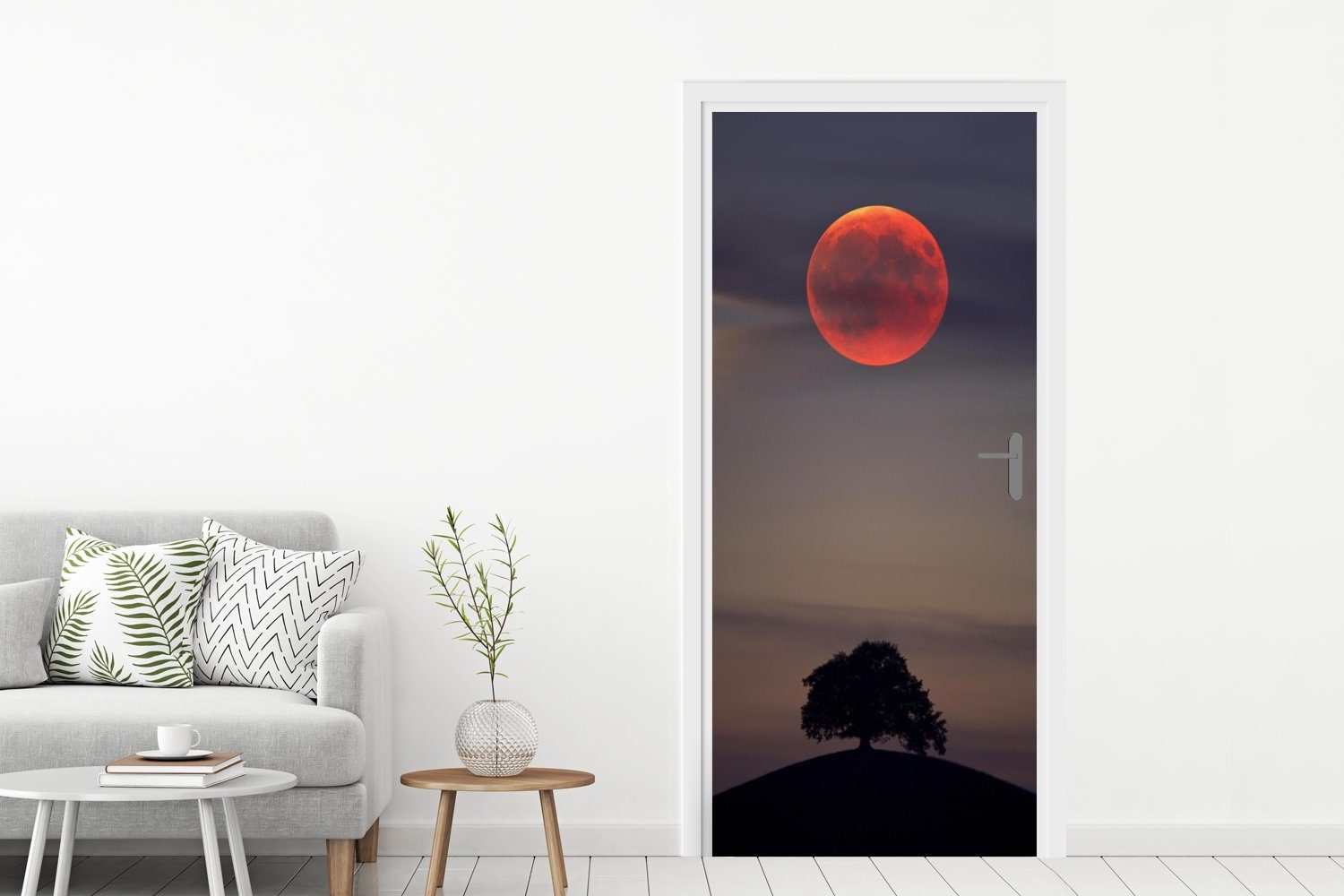 MuchoWow Türtapete Mond - Baum Rosa, bedruckt, für - Türaufkleber, Tür, Matt, St), Fototapete 75x205 (1 cm