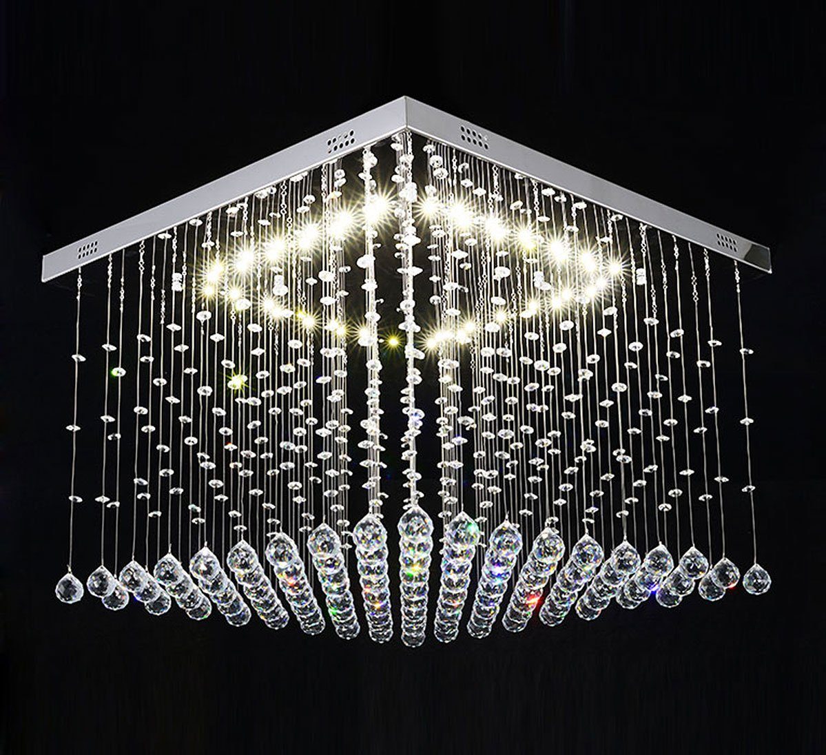 Lewima LED Deckenleuchte Kristall Fernbedienung, Dimmbar Warmweiß, mit 60x60cm 24W, aus Lampe Dadi, XL Wohnzimmer Würfel Silber Glas Modell Deckenlampe