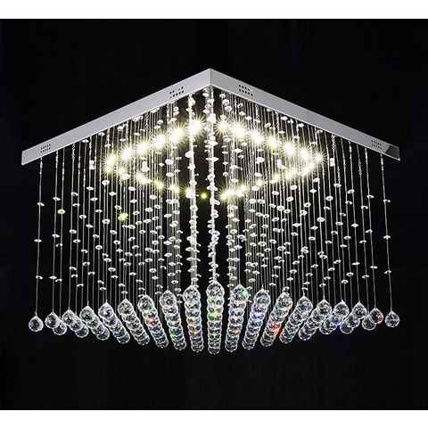 Lewima LED Deckenleuchte XL Deckenlampe Kristall aus Glas 60x60cm 24W, Dimmbar mit Fernbedienung, Warmweiß, Wohnzimmer Würfel Lampe Modell Dadi, Silber