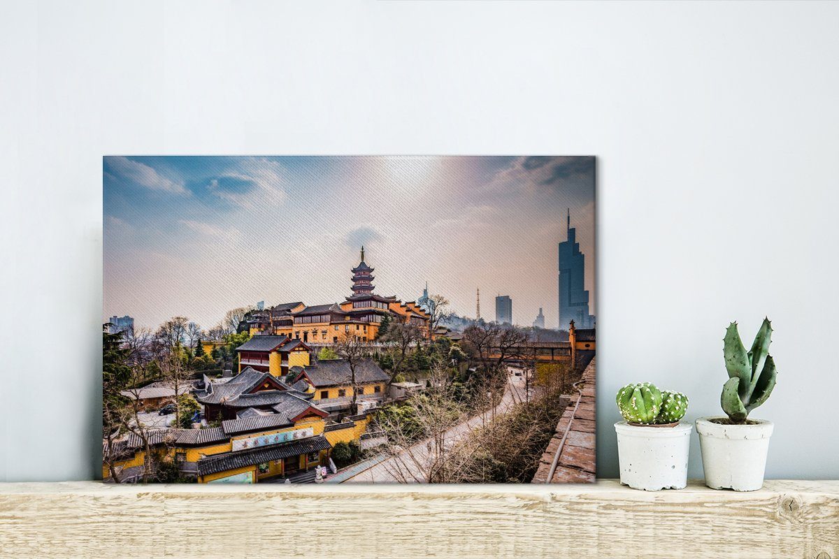 Wanddeko, (1 über Tempeln Aufhängefertig, cm OneMillionCanvasses® Nanjing, in Leinwandbilder, St), leuchten Wandbild Leinwandbild den Sonnenstrahlen 30x20