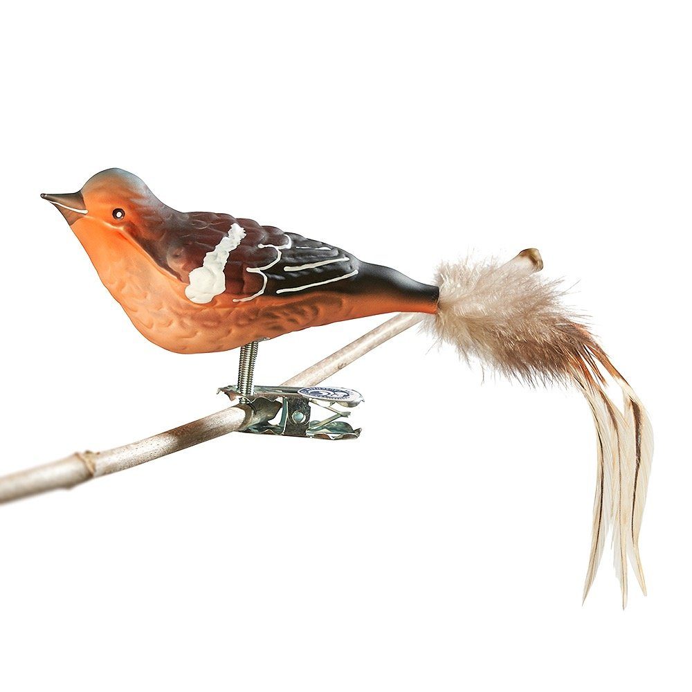 Birds of Glass Christbaumschmuck Glasvogel Buchfink handdekoriert, aus Naturfeder, eigener Herstellung mundgeblasen, mit