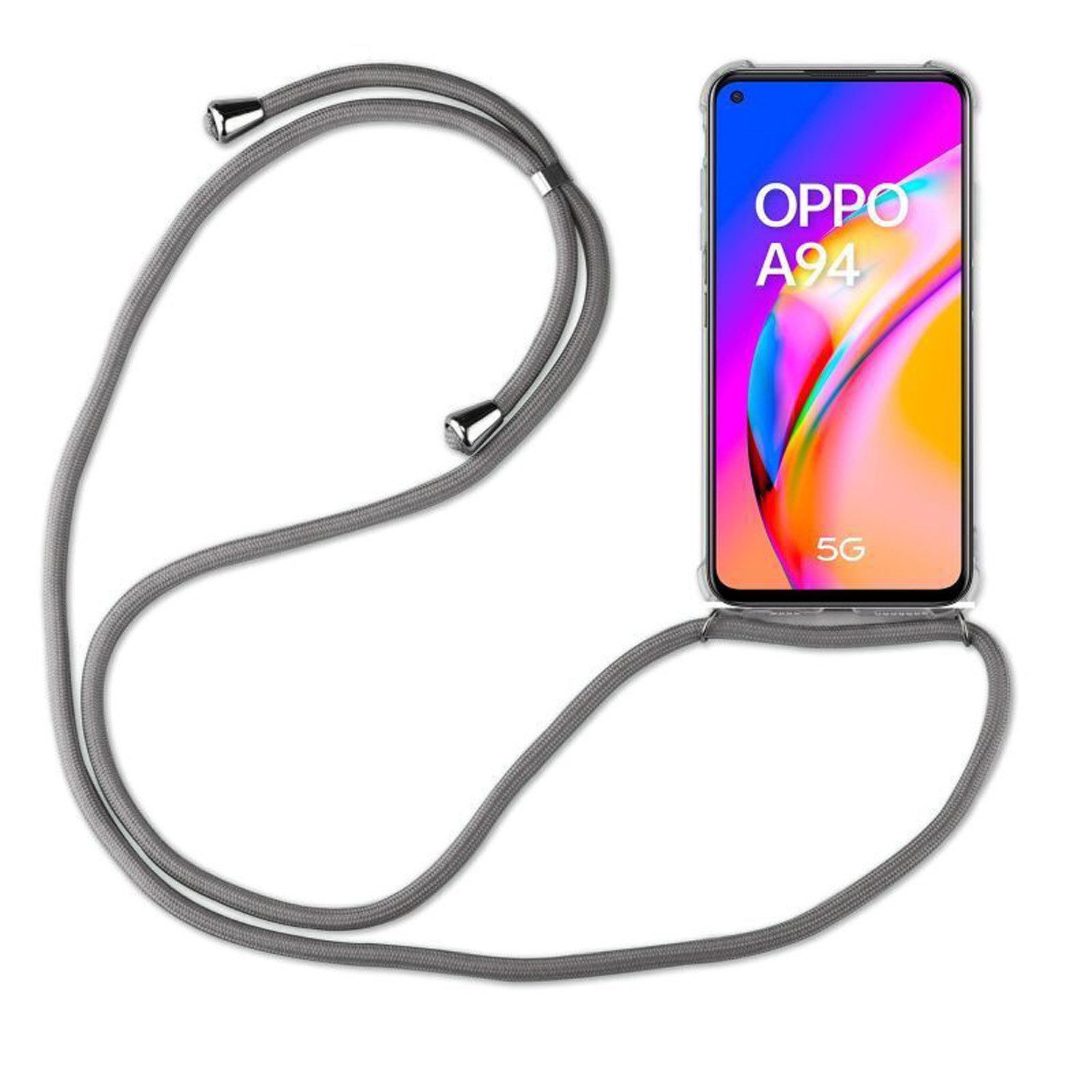 betterfon Handykette für Oppo A94 5G Handyhülle mit Band & Kordel Bumper Grau, Hände frei – mit Silikonhülle & Schnur für flexiblen Alltag