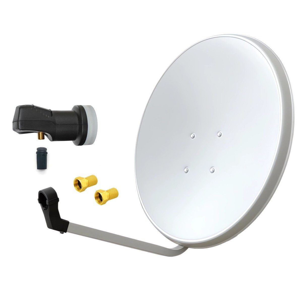 ARLI 60 cm HD SAT Anlage weiss + Single LNB + 2x F-Stecker SAT-Antenne (60 cm, Stahl, Optimale Größe für besten Empfang FullHD)