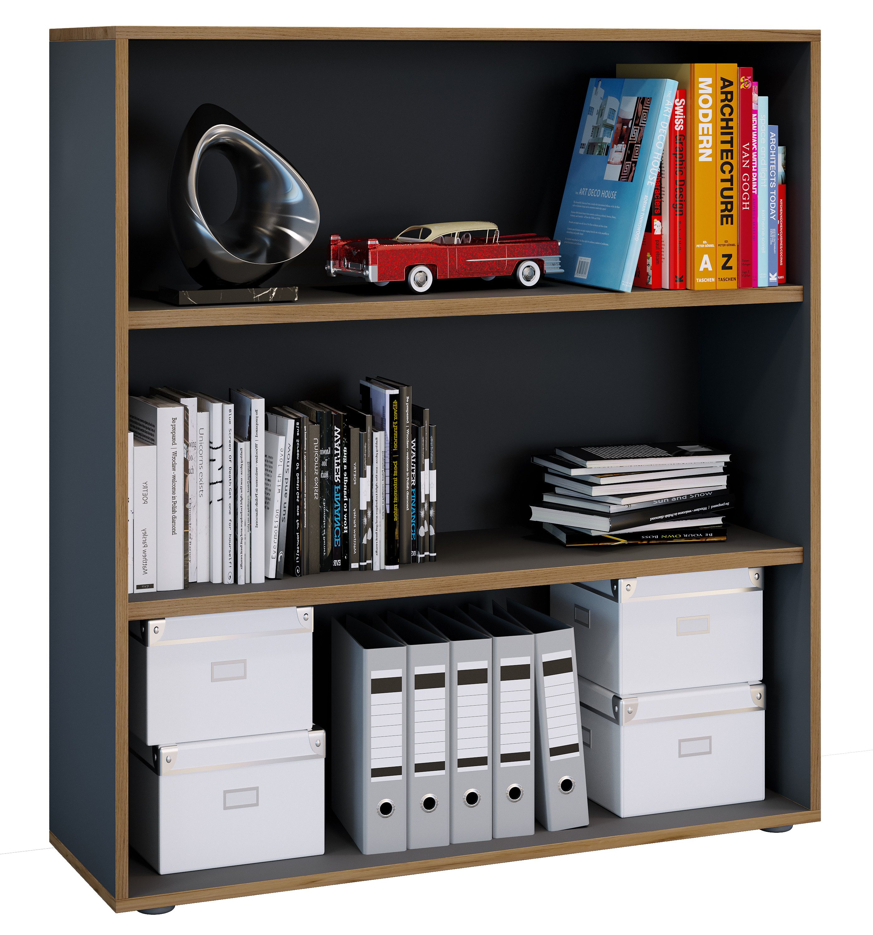 VCM Standregal Arbeitszimmer Salia B. 100 x T. 32 x H. 110 cm, Offenes Büroregal für Akten und Bücher, 3 Fächer, Holzwerkstoff